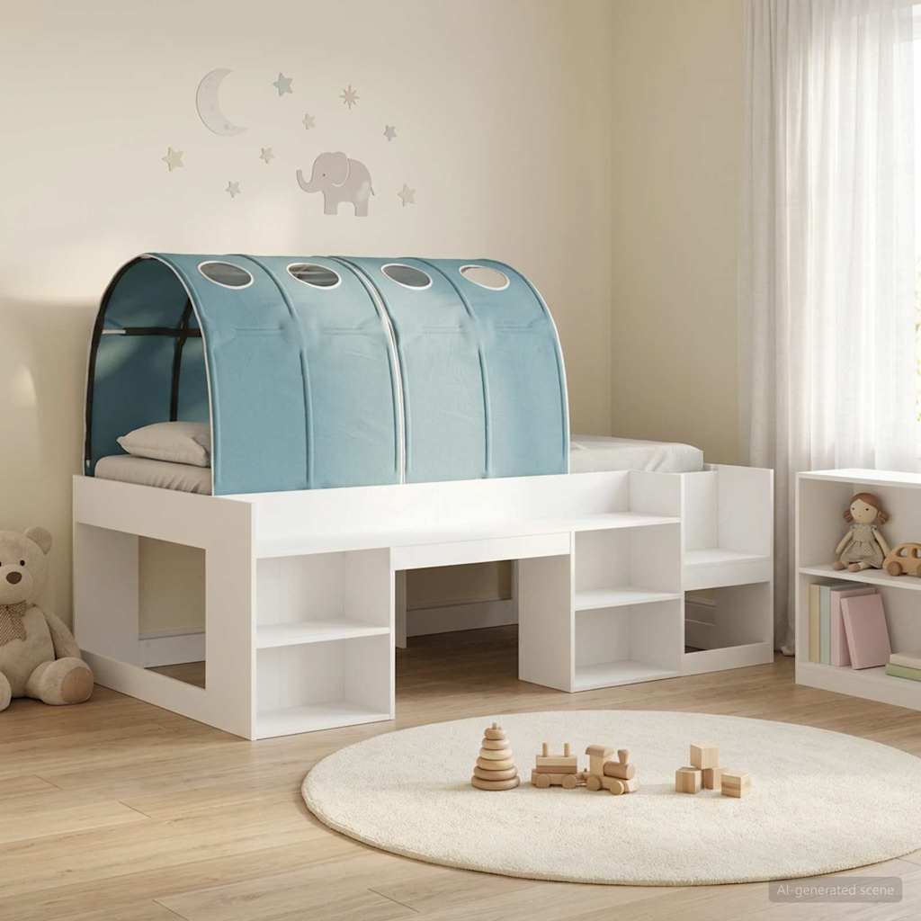 Bed met Tunnel met plank 3 st Wit en Lichtblauw Bewerkt hout is nu te koop bij PeponiXL, paradijselijk wonen!