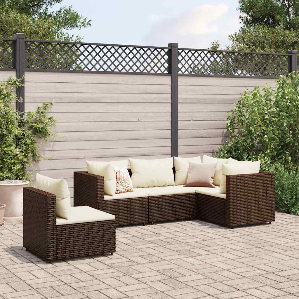 5-delige Loungeset met kussens poly rattan bruin is nu te koop bij PeponiXL, paradijselijk wonen!