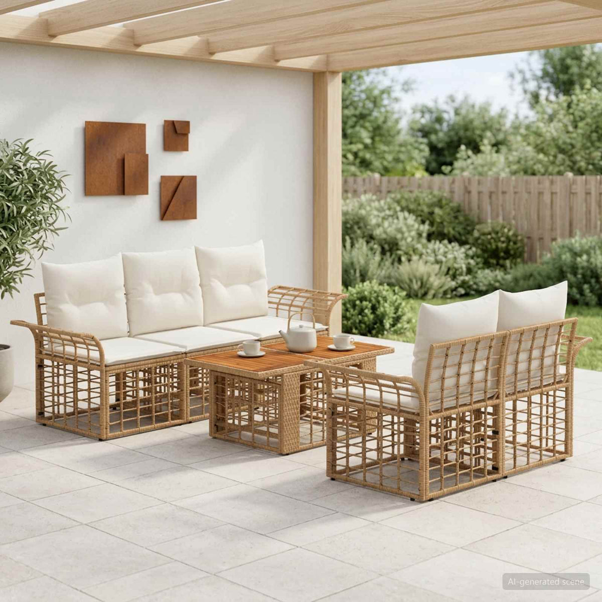Tuinbankenset 6 st Natuurlijk en Crème Wit poly rattan is nu te koop bij PeponiXL, paradijselijk wonen!