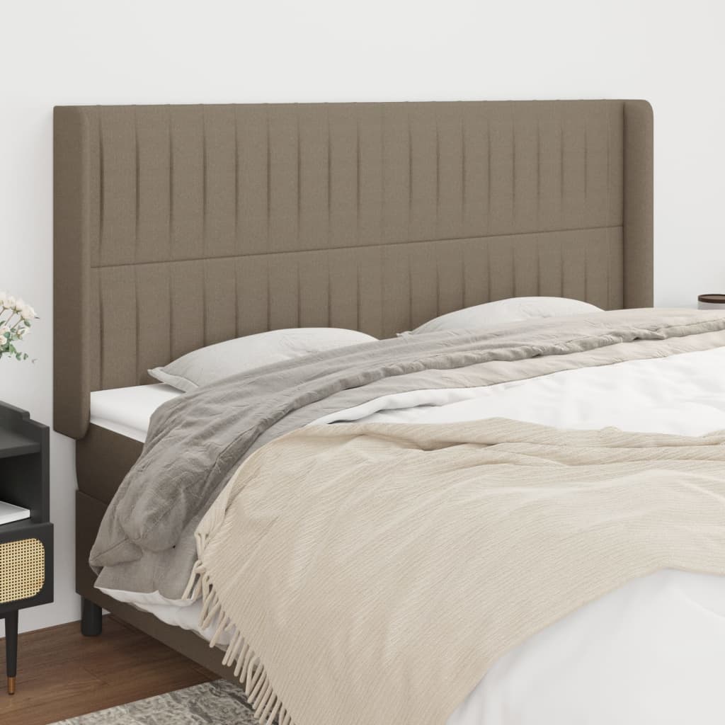 Hoofdbord met randen 203x16x118/128 cm stof taupe is nu te koop bij PeponiXL, paradijselijk wonen!