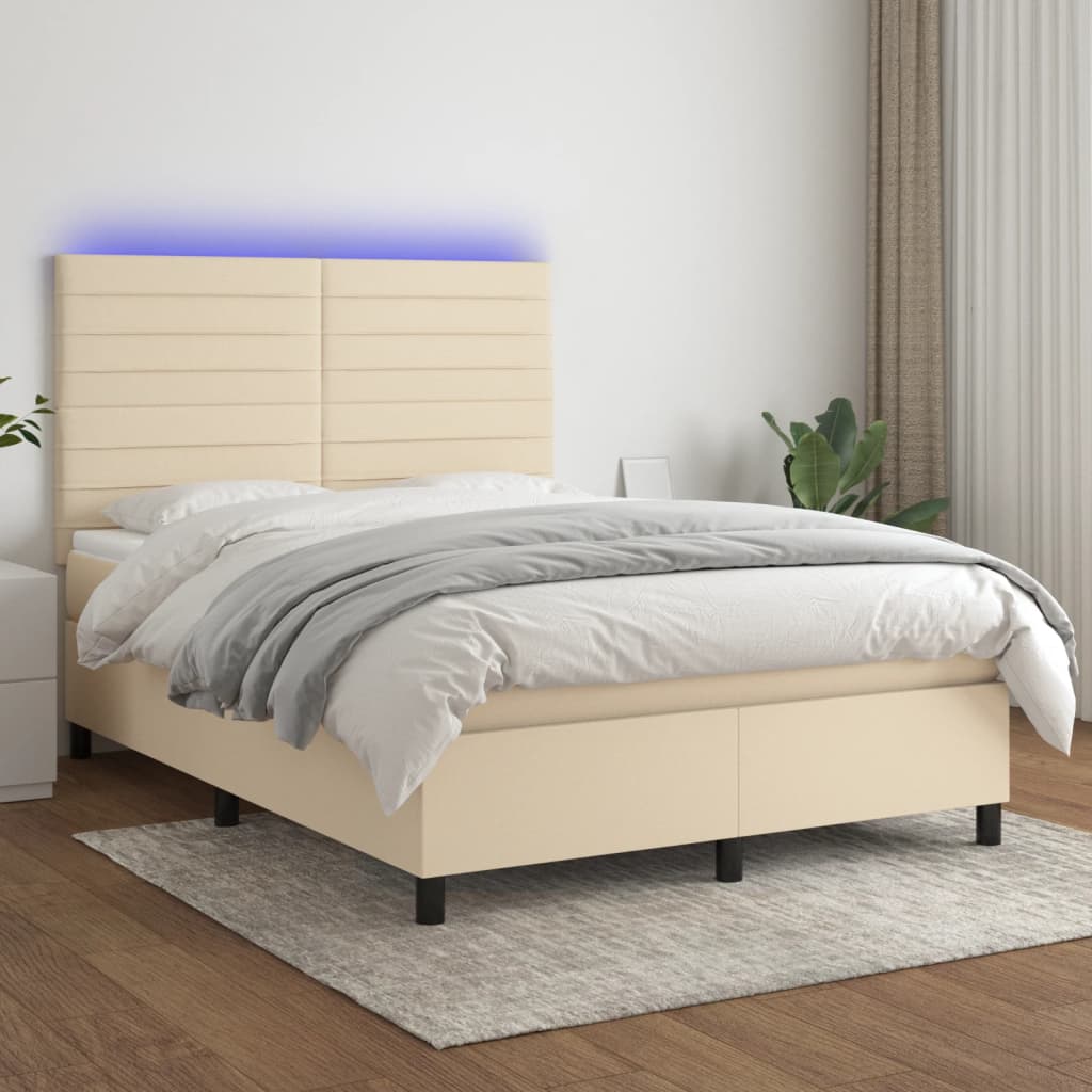Boxspring met matras en LED stof crèmekleurig 140x200 cm is nu te koop bij PeponiXL, paradijselijk wonen!