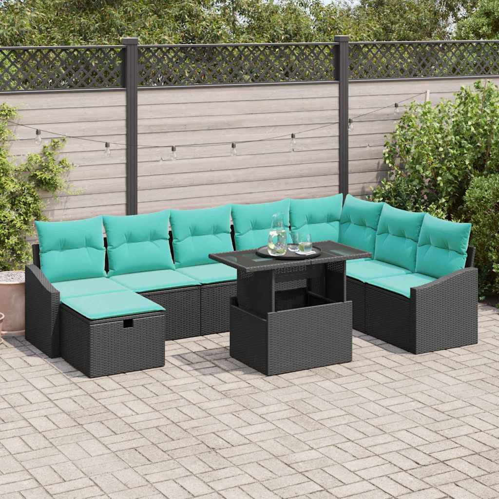 Tuin Sofa Set met kussen met opslag 9 pcs Zwart Poly riet is nu te koop bij PeponiXL, paradijselijk wonen!