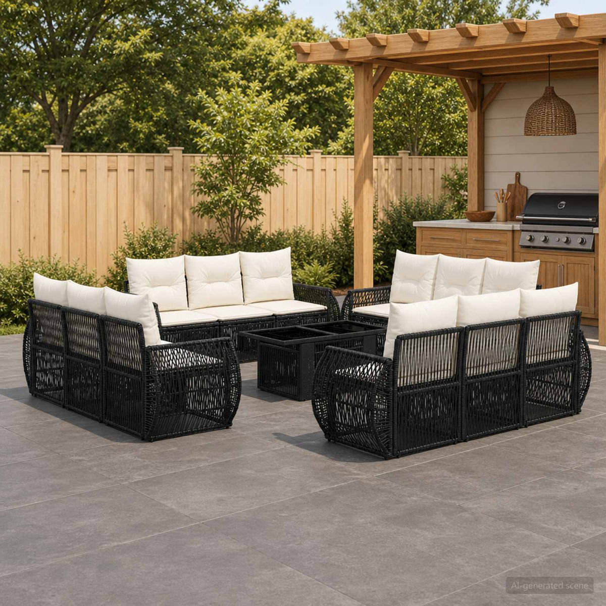 Tuinbankenset 13 st Zwart en Cream Wit poly rattan is nu te koop bij PeponiXL, paradijselijk wonen!