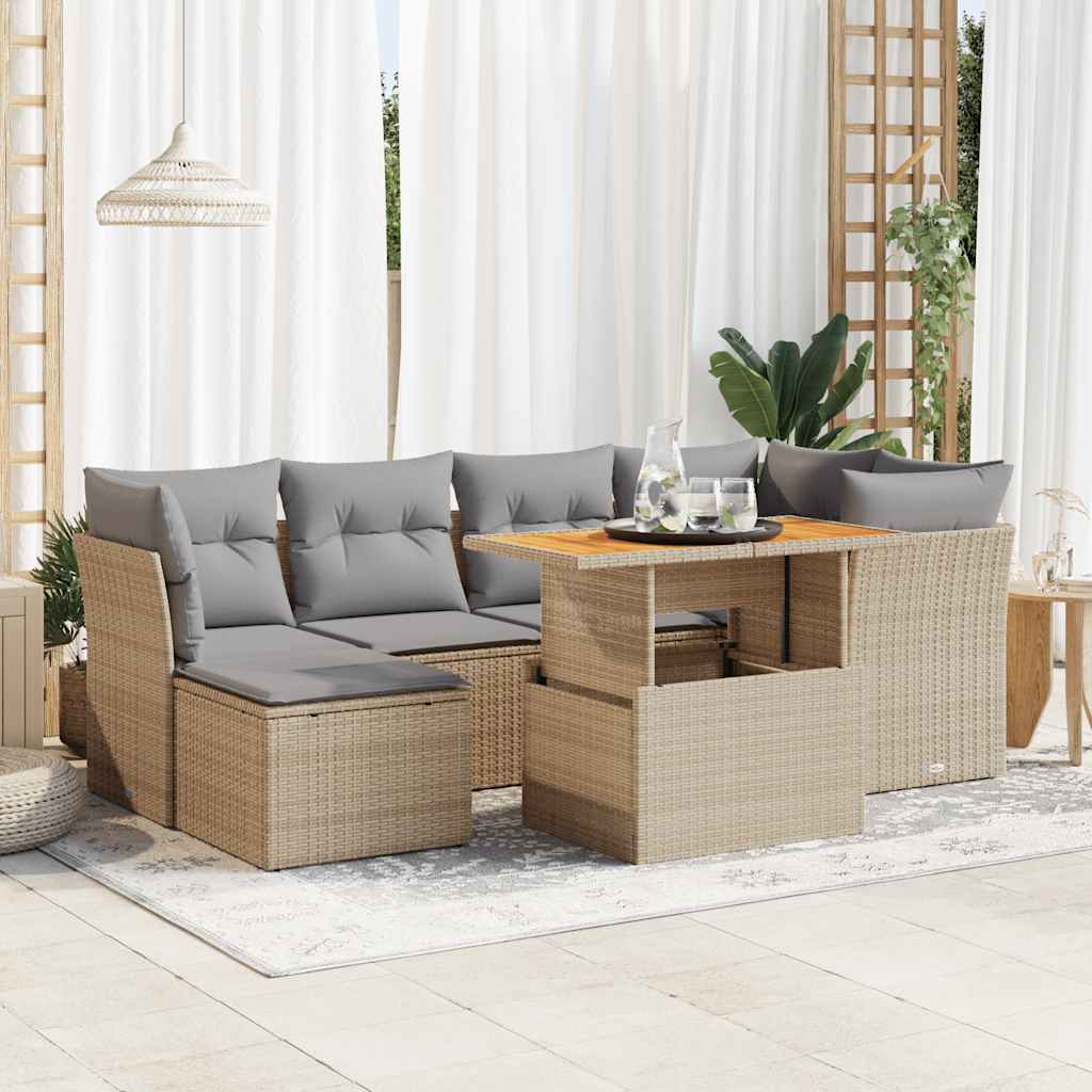 7-delige Loungeset met kussens poly rattan beige is nu te koop bij PeponiXL, paradijselijk wonen!
