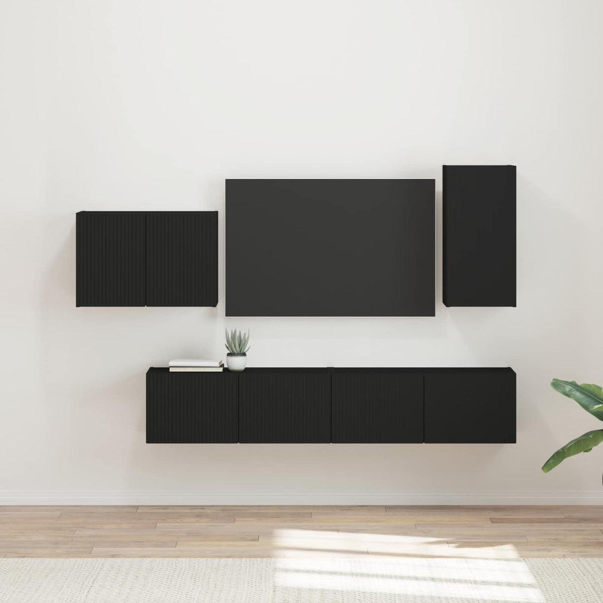 TV Wandkast Set Wandgemonteerd 4 pcs Zwart Bewerkt hout is nu te koop bij PeponiXL, paradijselijk wonen!