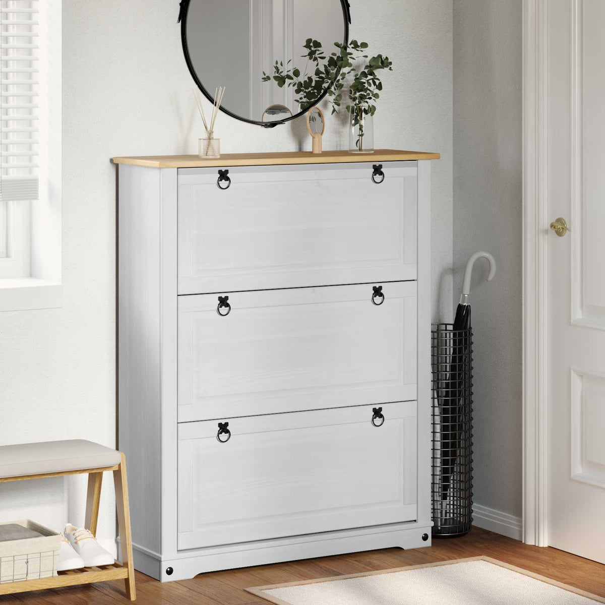 Schoenenkast Corona Wit 99 x 32 x 122 cm Massief grenenhout is nu te koop bij PeponiXL, paradijselijk wonen!