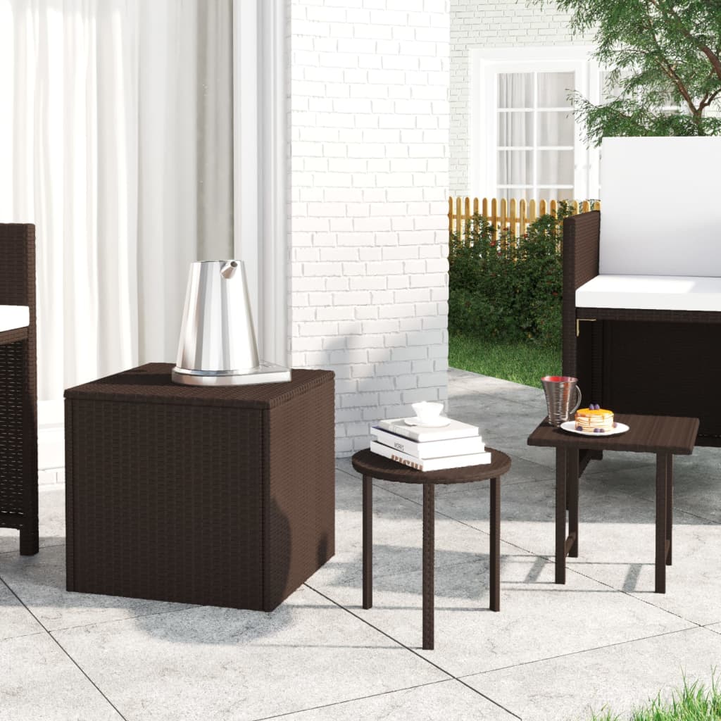 Bijzettafels 3 st poly rattan bruin is nu te koop bij PeponiXL, paradijselijk wonen!