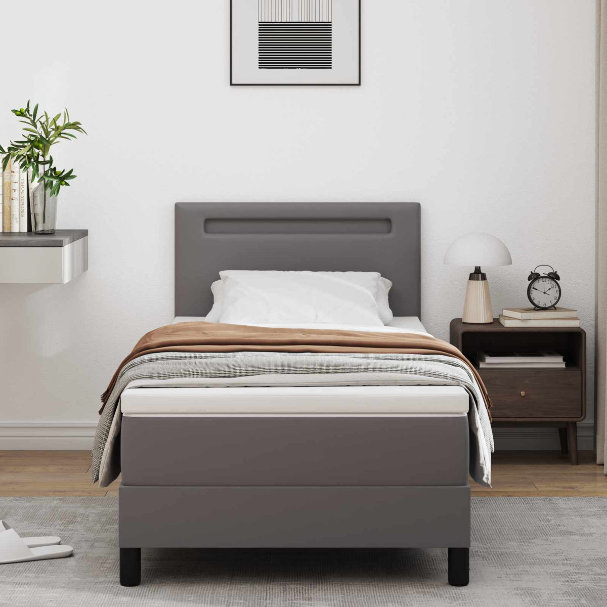 Boxspringbed met matras Grijs 90 x 190 cm Kunstleer is nu te koop bij PeponiXL, paradijselijk wonen!
