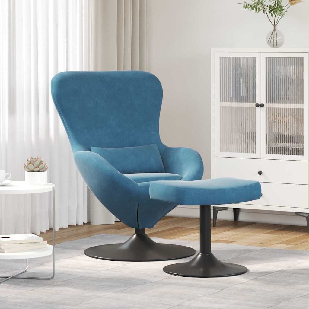 Egg Chair met Voetsteun with Footstool Blauw Fluweel is nu te koop bij PeponiXL, paradijselijk wonen!