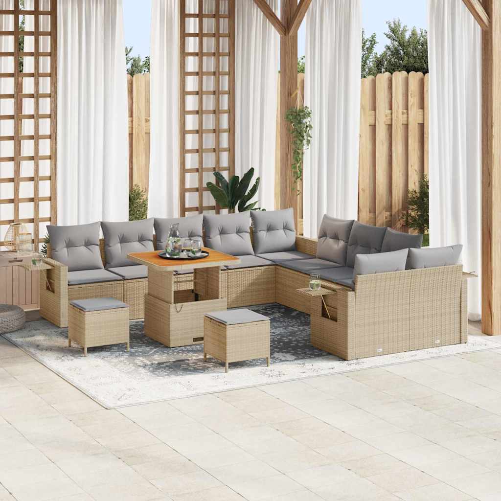 Tuin Sofa Set met kussen met opslag 13 pcs Beige poly rattan is nu te koop bij PeponiXL, paradijselijk wonen!