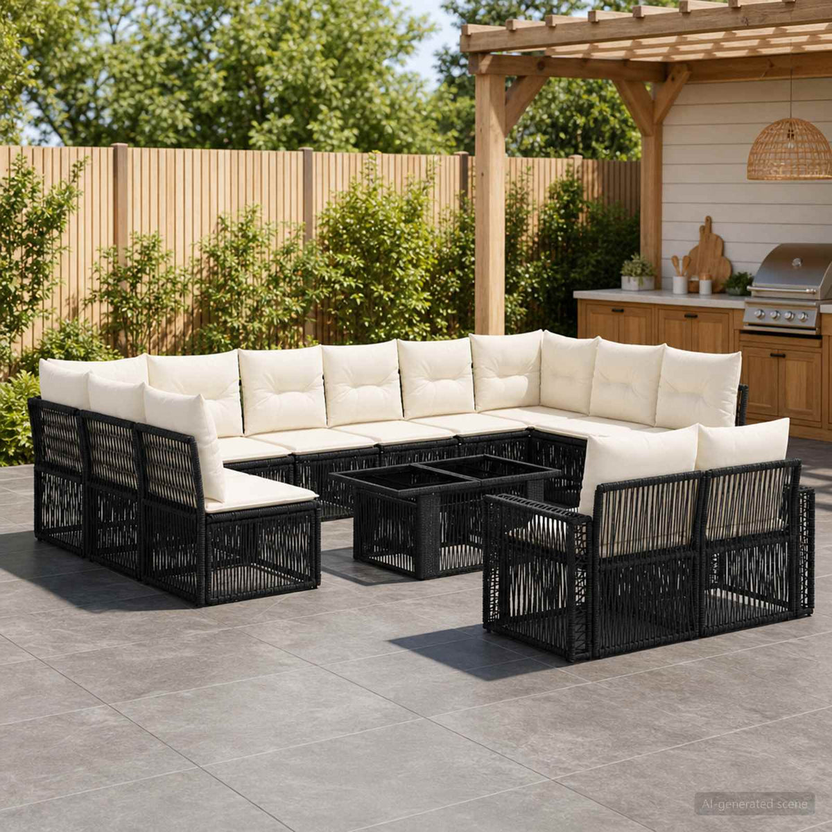 Tuinbankenset 13 st Zwart en Cream Wit poly rattan is nu te koop bij PeponiXL, paradijselijk wonen!