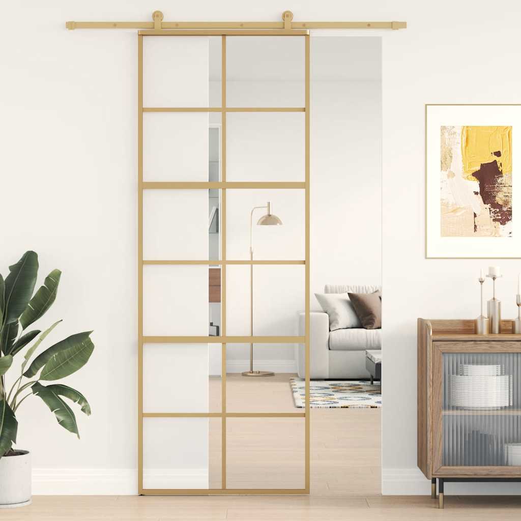 Schuifdeur 76x205 cm helder ESG-glas en aluminium goudkleurig is nu te koop bij PeponiXL, paradijselijk wonen!