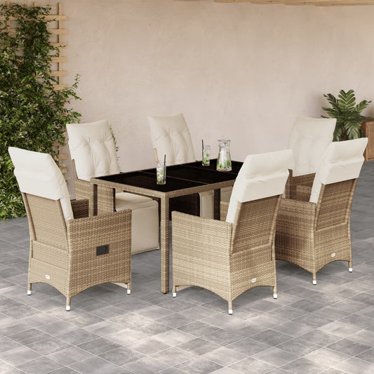 7-delige Bistroset met kussens poly rattan beige is nu te koop bij PeponiXL, paradijselijk wonen!