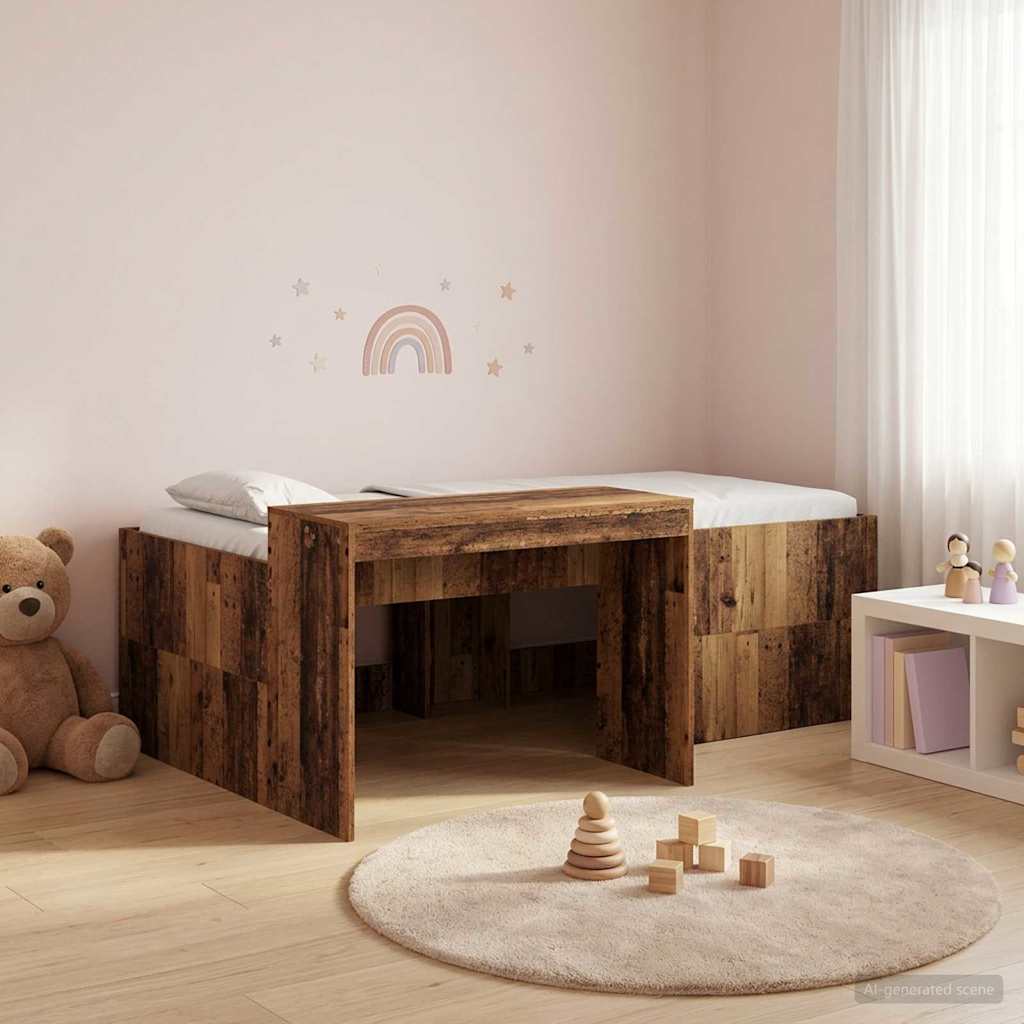 Hoge Bed Frame met Bureau voor Kinderen Oud hout 75 x 190 cm is nu te koop bij PeponiXL, paradijselijk wonen!