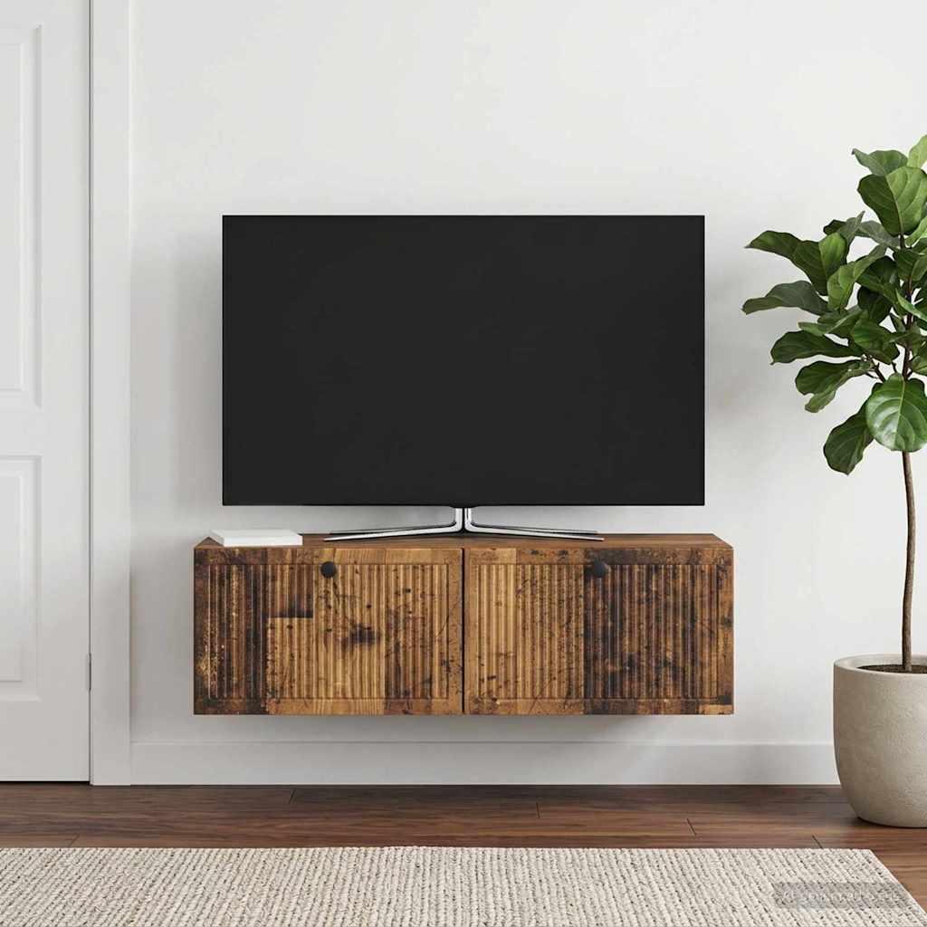 Wandbeugel TV-kast Oud hout 98 x 31 x 30 cm Bewerkt hout is nu te koop bij PeponiXL, paradijselijk wonen!