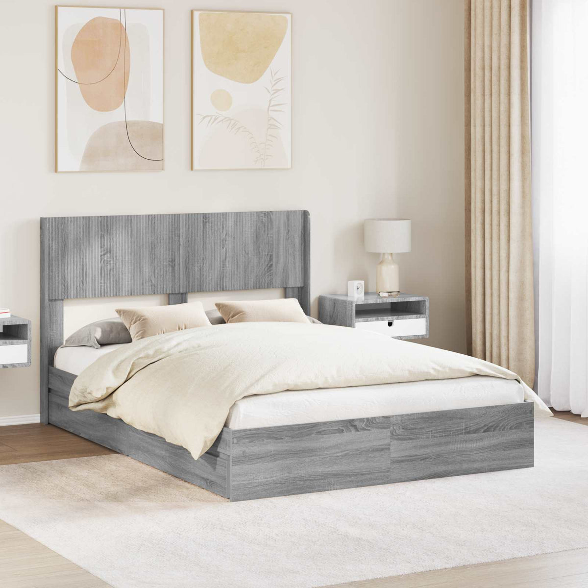 Bedframe met opbergruimte en hoofdbord Grijs Sonoma is nu te koop bij PeponiXL, paradijselijk wonen!