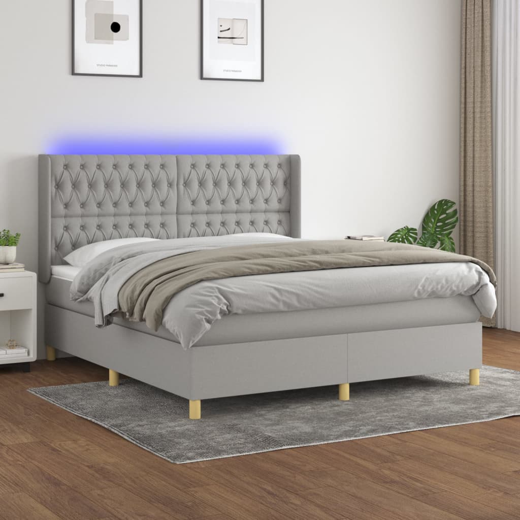 Boxspring met matras en LED stof lichtgrijs 180x200 cm is nu te koop bij PeponiXL, paradijselijk wonen!