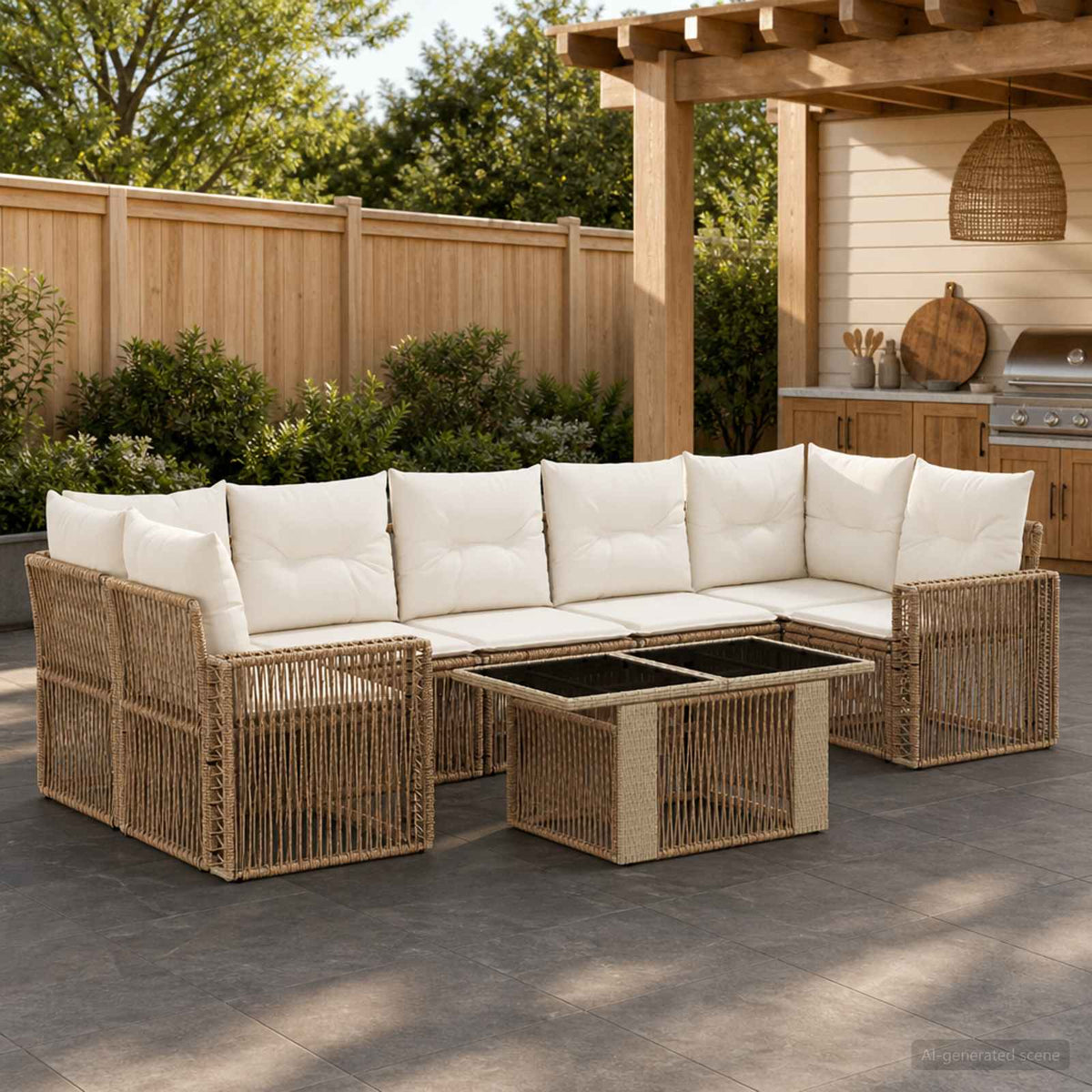 Tuinbankenset 8 st Beige en Crème Wit poly rattan is nu te koop bij PeponiXL, paradijselijk wonen!