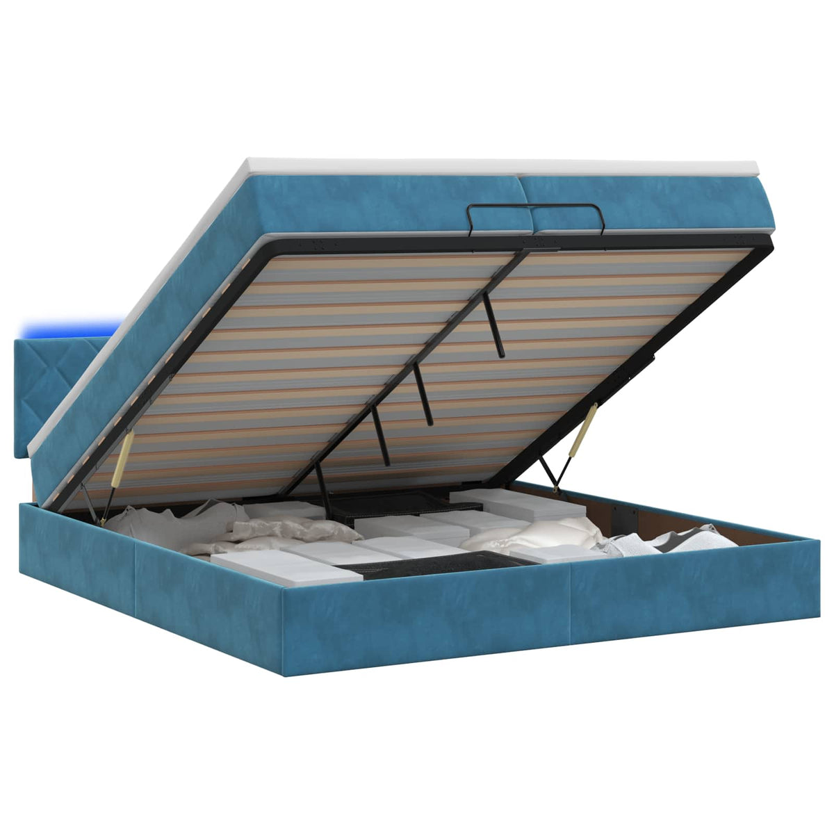 Ottoman Bed met Matrassen en LED Donkerblauw 200 x 200 cm is nu te koop bij PeponiXL, paradijselijk wonen!