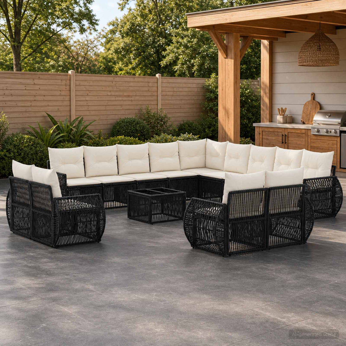 Tuinbankenset 14 pcs Zwart en Cream Wit poly rattan is nu te koop bij PeponiXL, paradijselijk wonen!