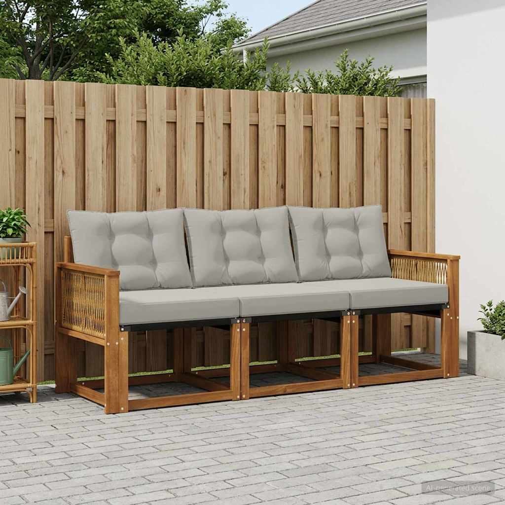 Buiten bankenset met kussen 3 pcs Naturel en lichtgrijs is nu te koop bij PeponiXL, paradijselijk wonen!