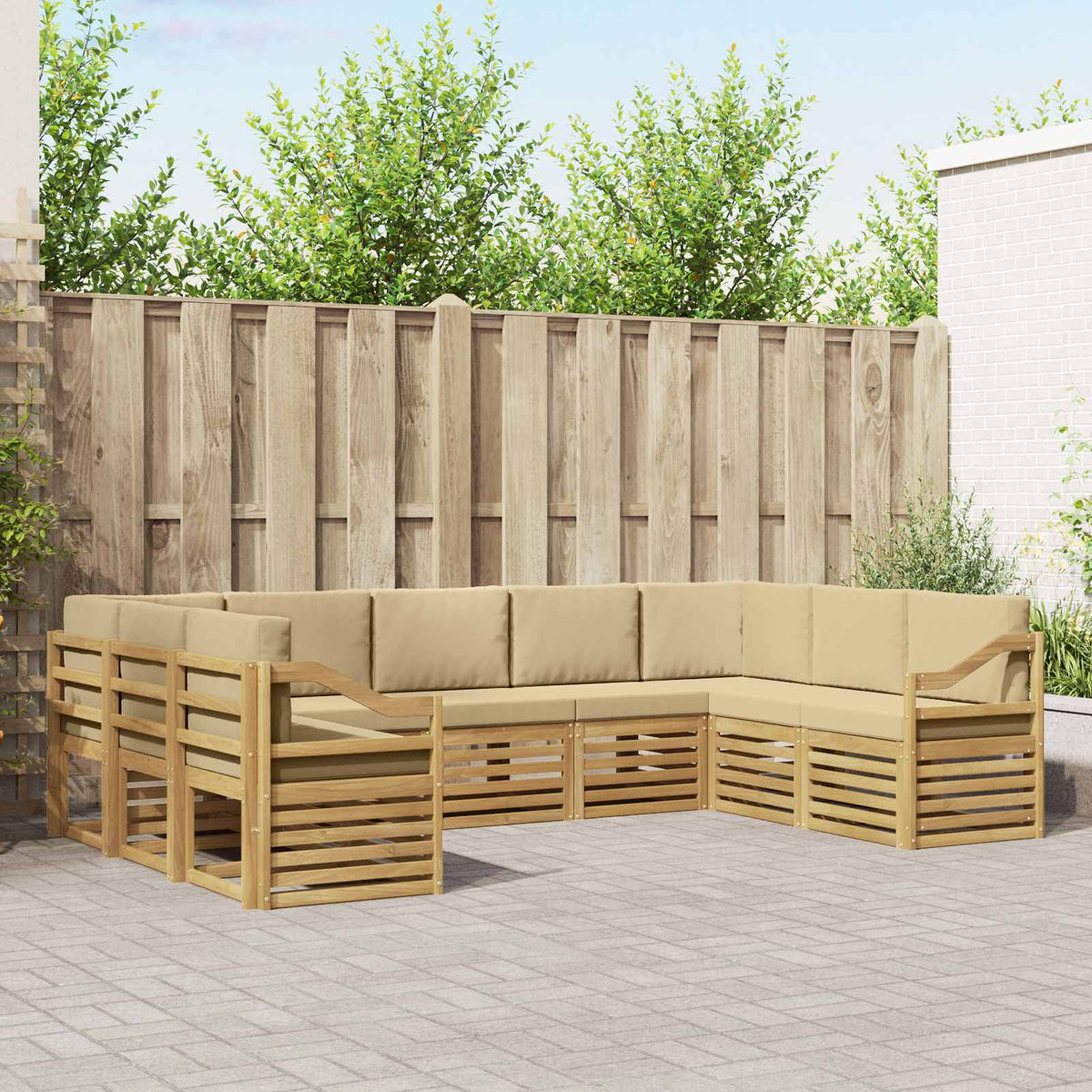 Hoekbank Set 9 pcs Wit en Beige 304 x 185,5 x 73 cm Polyester is nu te koop bij PeponiXL, paradijselijk wonen!