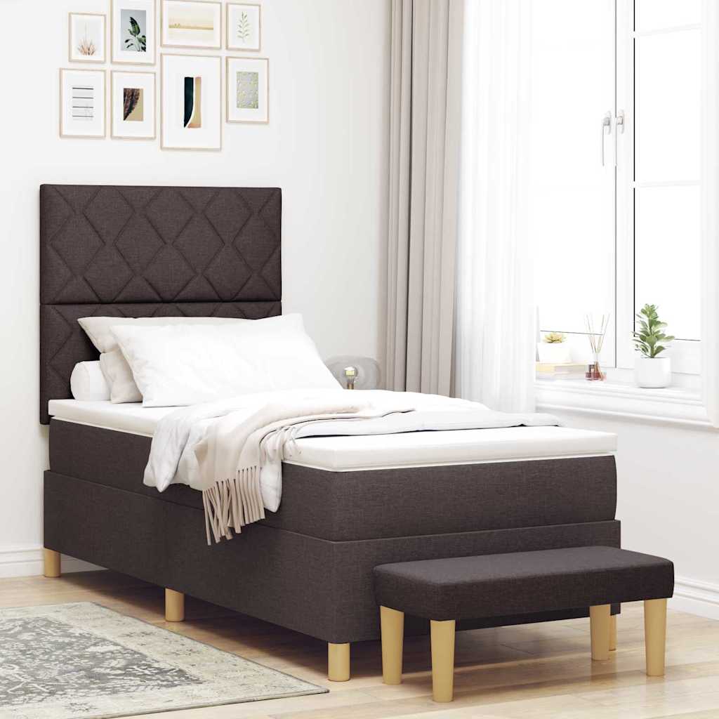 Boxspring bed met kussen Donkerbruin 200 x 100 cm Stof is nu te koop bij PeponiXL, paradijselijk wonen!