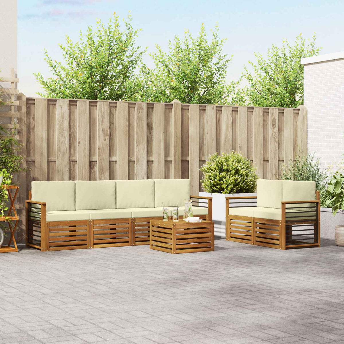 Buiten bankenset 7 pcs Natuurlijk en Crème Massief Acaciahout is nu te koop bij PeponiXL, paradijselijk wonen!