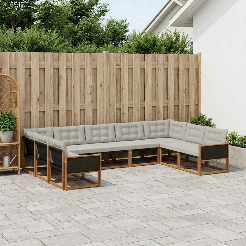 Buiten bankenset met kussen 9 pcs Naturel en lichtgrijs is nu te koop bij PeponiXL, paradijselijk wonen!