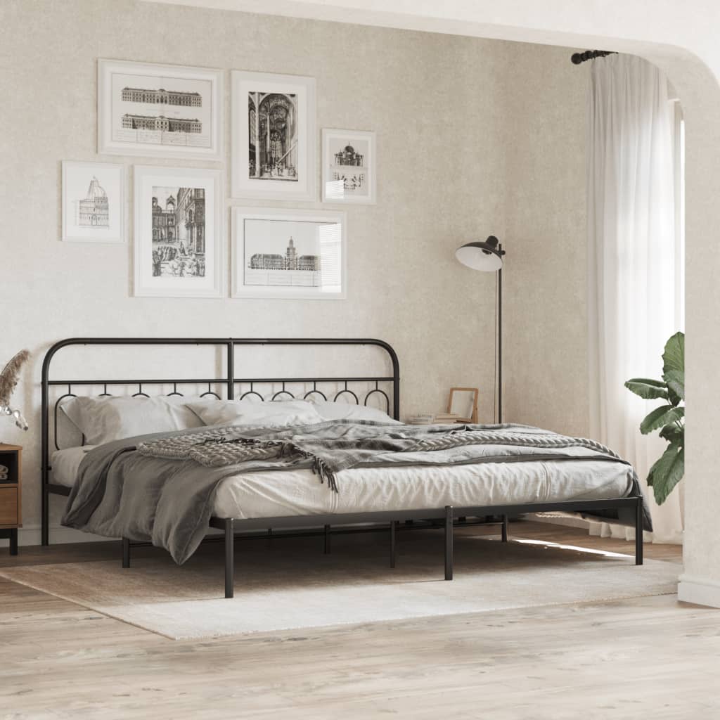 Bedframe met hoofdbord metaal zwart 200x200 cm is nu te koop bij PeponiXL, paradijselijk wonen!