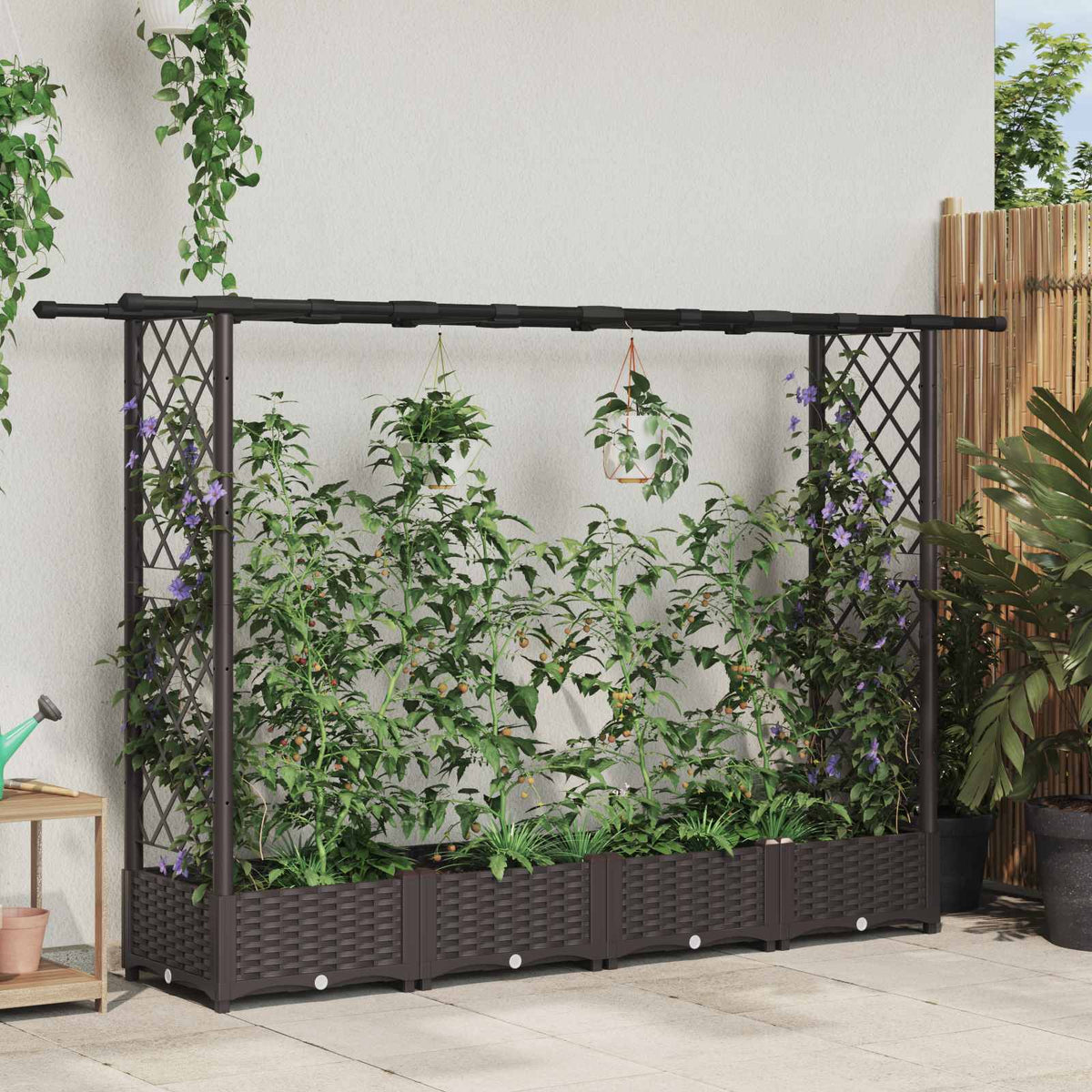 Verhoogd Bed met Trellis en Dak Bruin 203 x 40 x 121 cm PP is nu te koop bij PeponiXL, paradijselijk wonen!