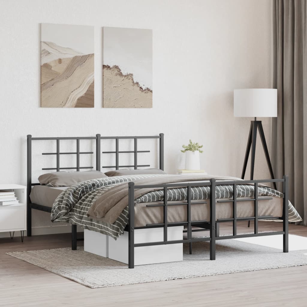 Bedframe met hoofd- en voeteneinde metaal zwart 135x190 cm is nu te koop bij PeponiXL, paradijselijk wonen!