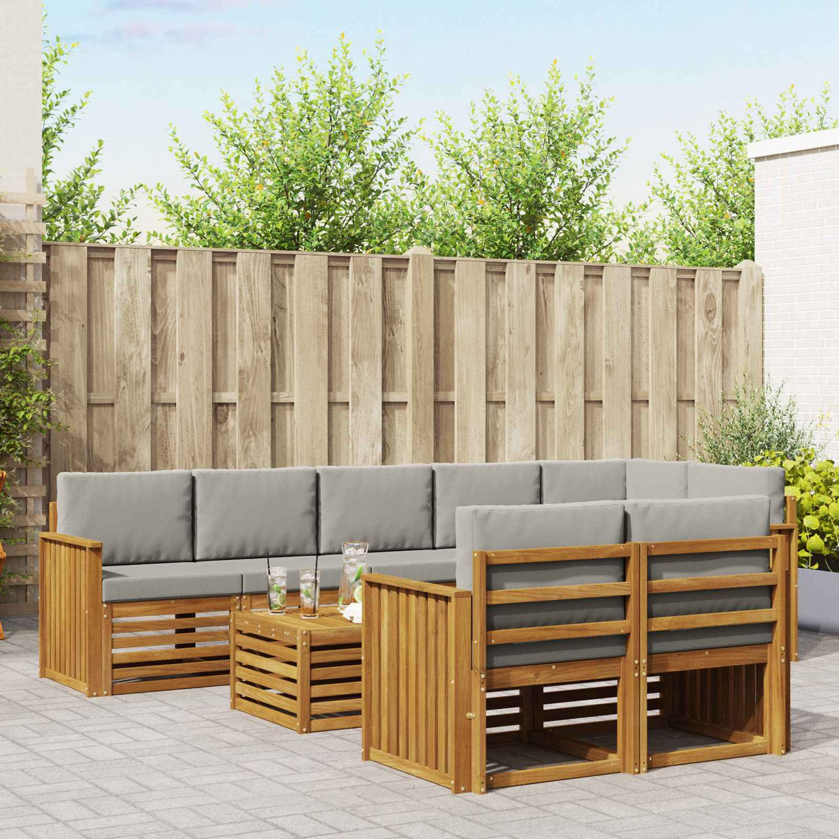 Sofa-Sets 9 pcs Natuurlijk en Lichtgrijs Massief Acaciahout is nu te koop bij PeponiXL, paradijselijk wonen!