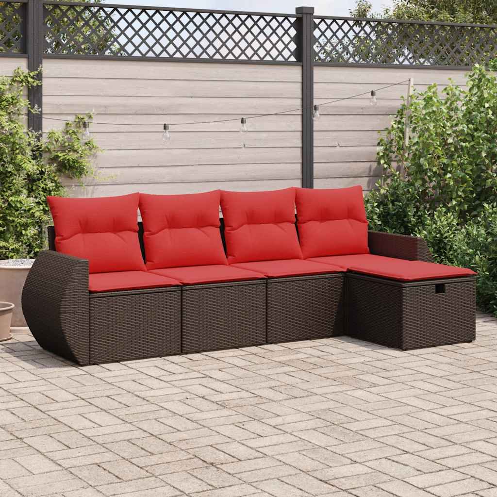 5-delige Loungeset met kussens poly rattan bruin is nu te koop bij PeponiXL, paradijselijk wonen!