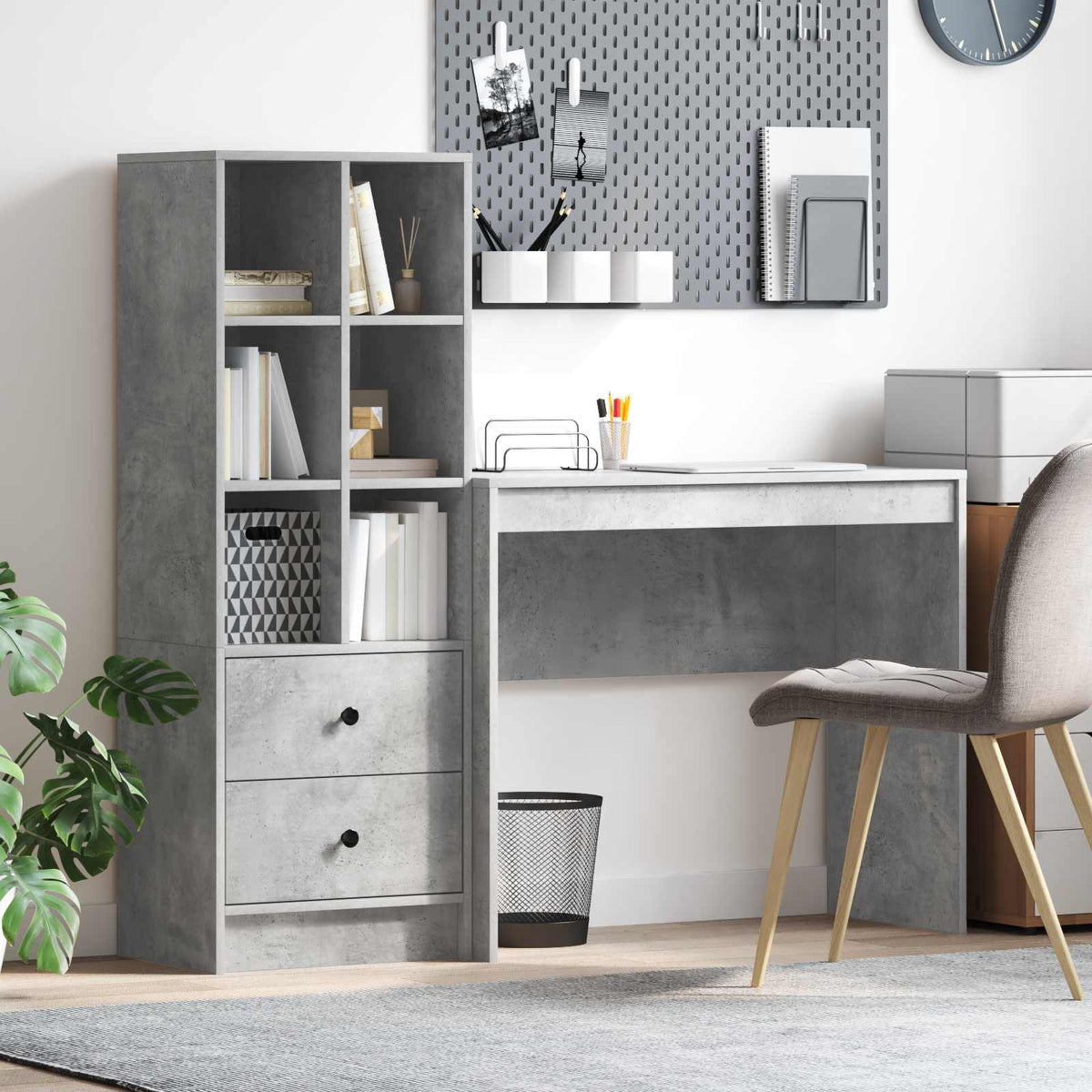 Bureau met lade met plank met opslag 2 pcs Beton Grijs is nu te koop bij PeponiXL, paradijselijk wonen!