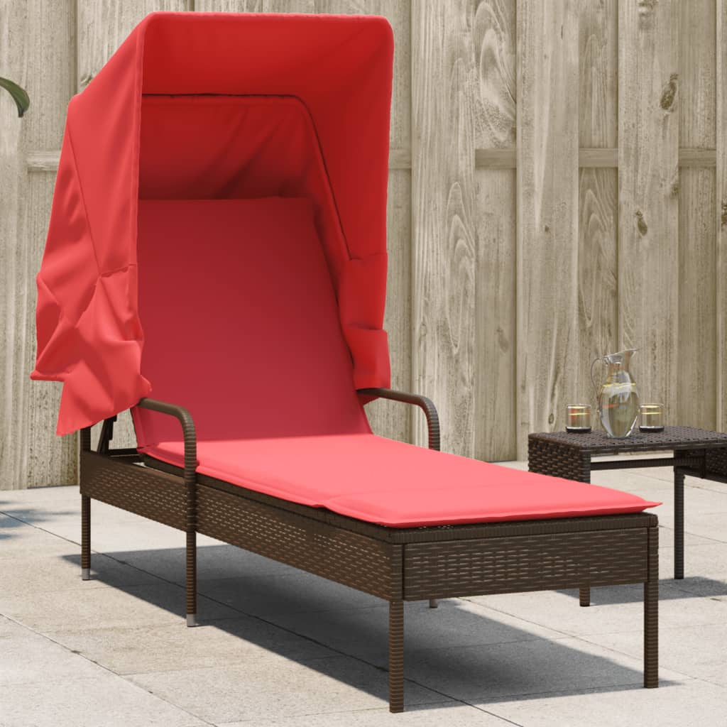 Ligstoel met luifel bruin poly rattan is nu te koop bij PeponiXL, paradijselijk wonen!