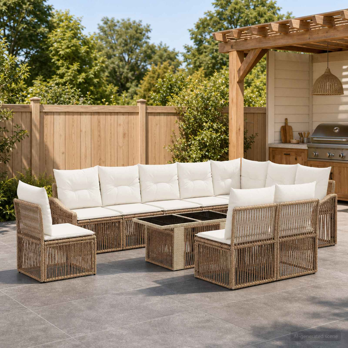 Tuinbankenset 11 st Beige en Crème Wit poly rattan is nu te koop bij PeponiXL, paradijselijk wonen!