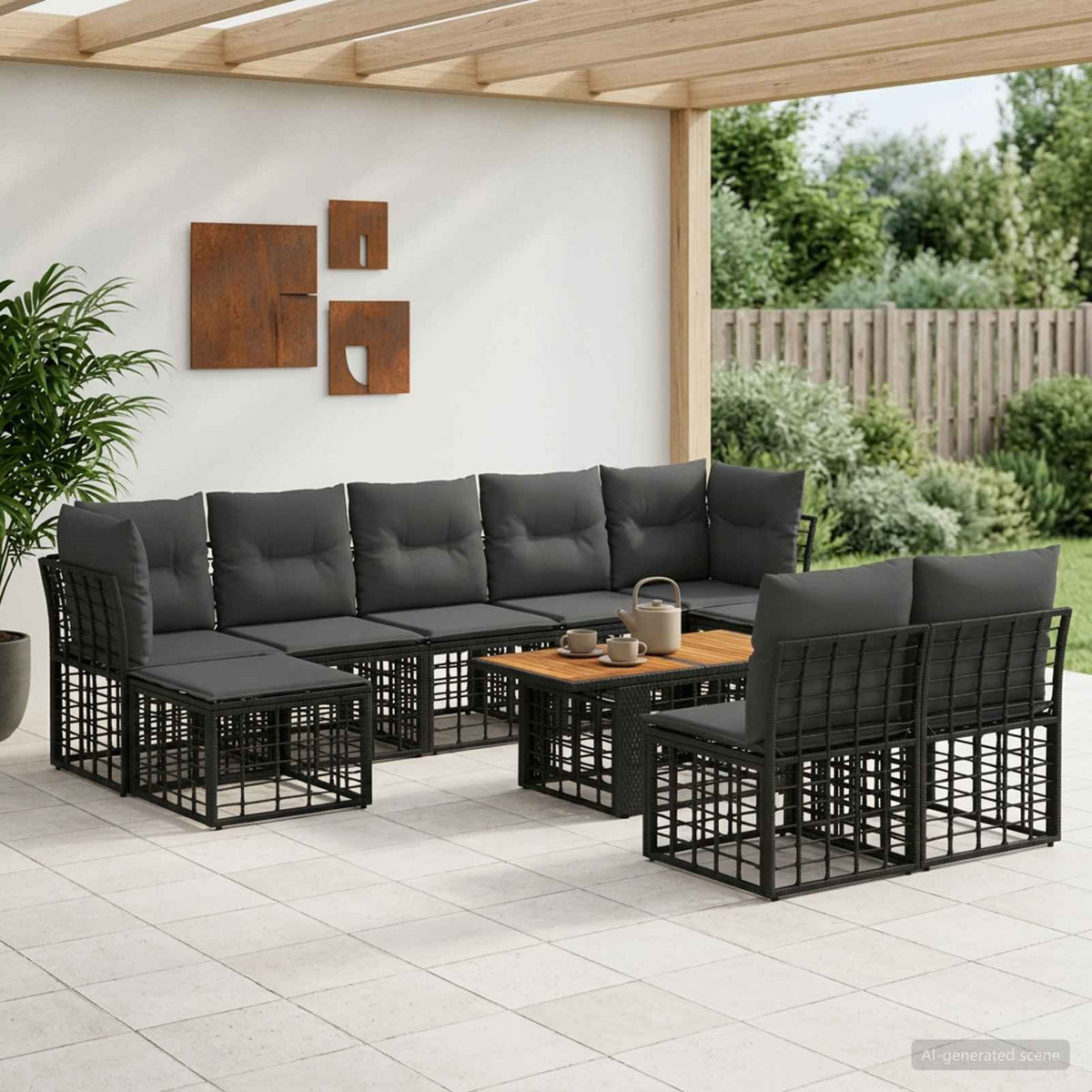Tuinbankenset 10 st Zwart en Donkergrijs poly rattan is nu te koop bij PeponiXL, paradijselijk wonen!