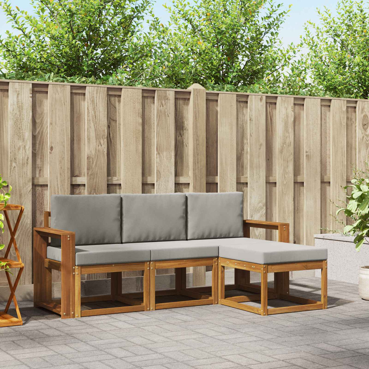 Buiten bankenset met kussen 4 pcs Natuurlijk en Lichtgrijs is nu te koop bij PeponiXL, paradijselijk wonen!