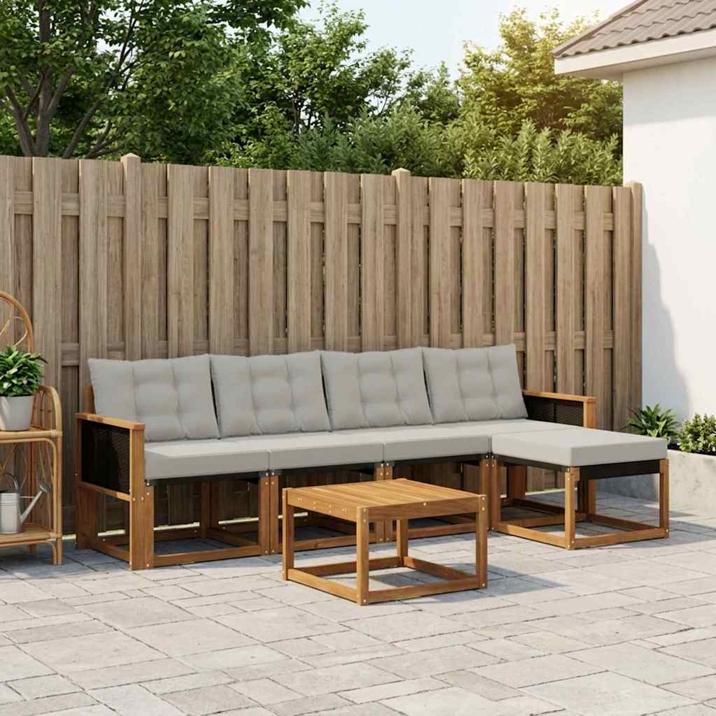 Buiten bankenset met kussen 6 pcs Naturel en lichtgrijs is nu te koop bij PeponiXL, paradijselijk wonen!