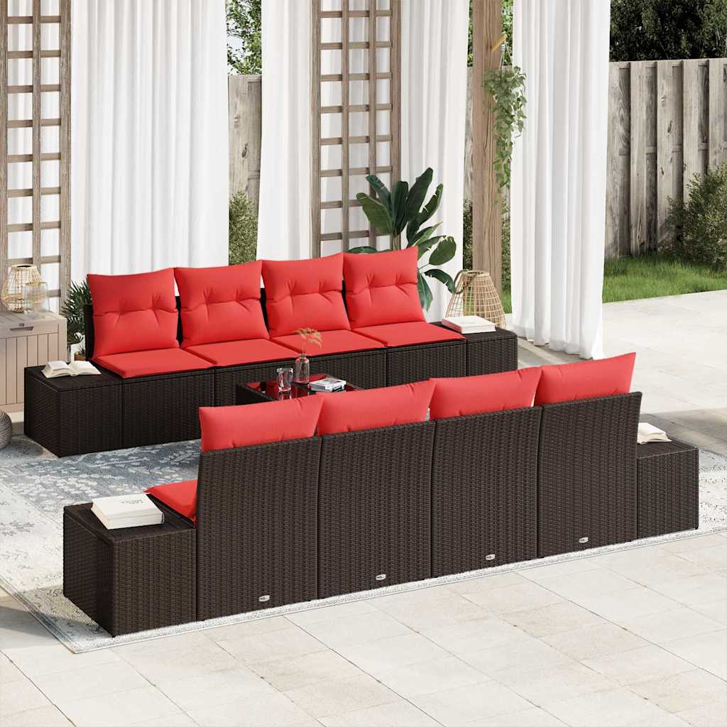 Tuin Sofa Set 9 st Beige en Rood poly rattan is nu te koop bij PeponiXL, paradijselijk wonen!