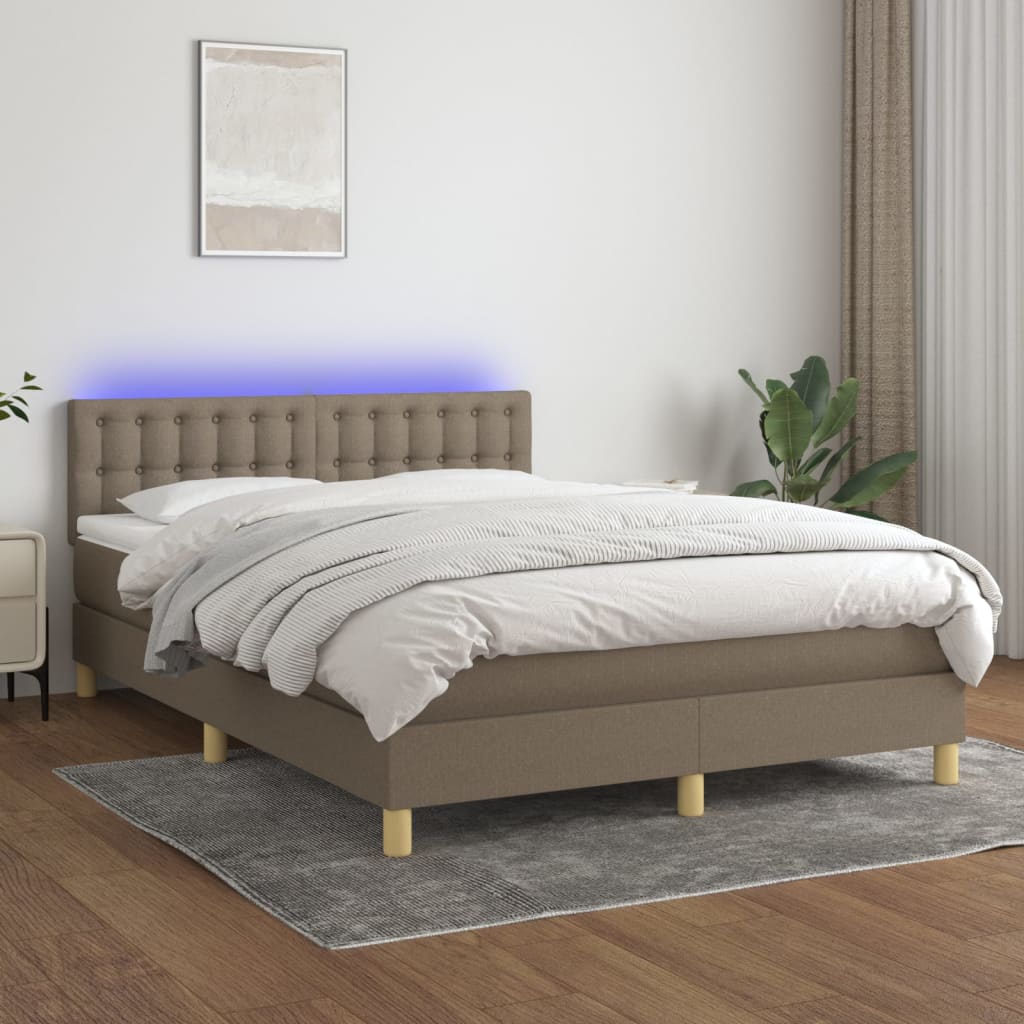 Boxspring met matras en LED stof taupe 140x200 cm is nu te koop bij PeponiXL, paradijselijk wonen!