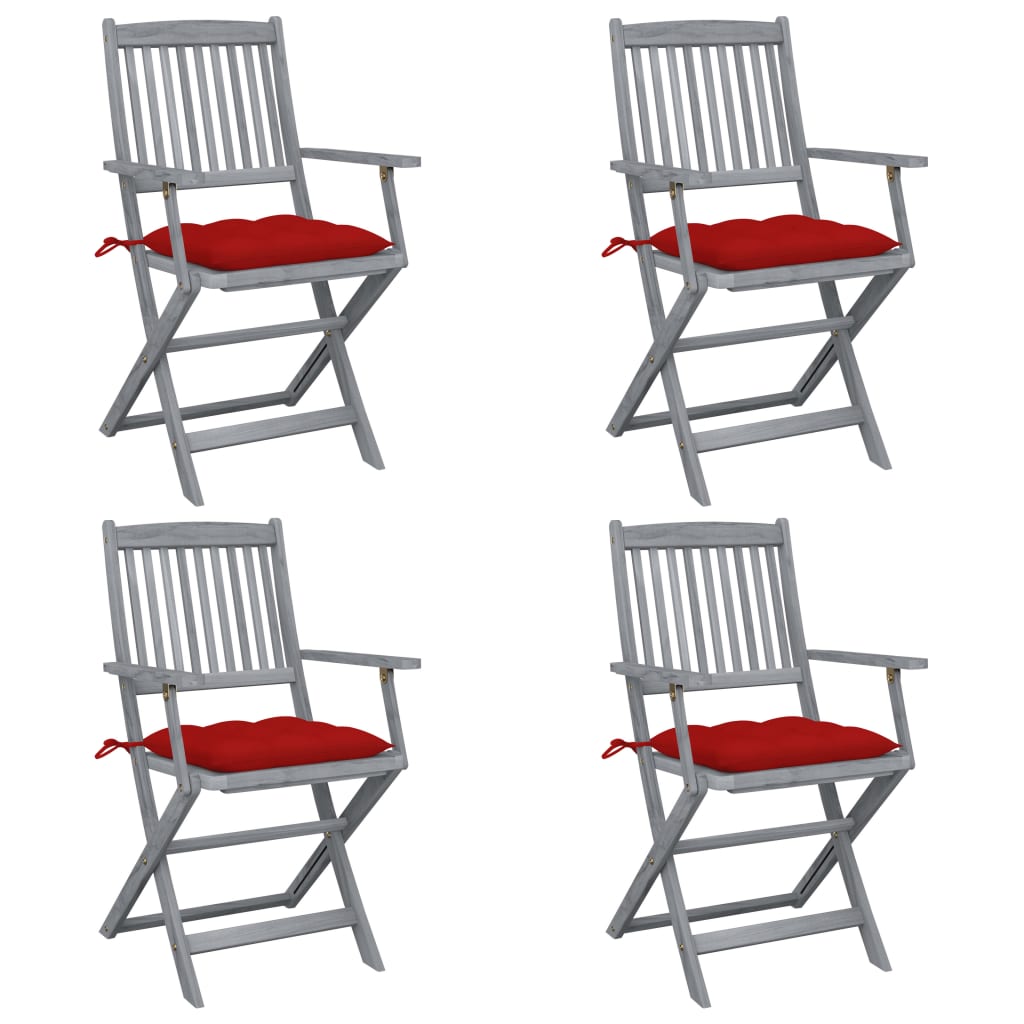 Tuinstoelen 4 st inklapbaar met kussens massief acaciahout is nu te koop bij PeponiXL, paradijselijk wonen!