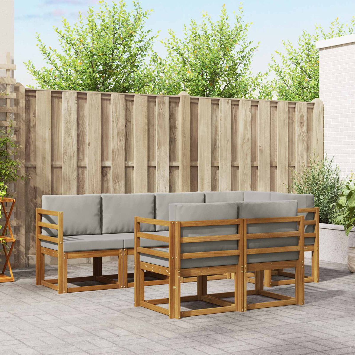 Buiten bankenset met kussen 7 pcs Natuurlijk en Lichtgrijs is nu te koop bij PeponiXL, paradijselijk wonen!