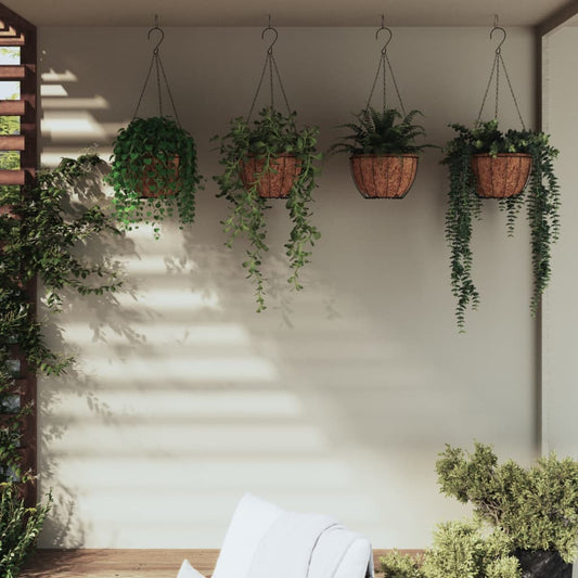 Plantenbakken hangend 4 st met kokosbak staal Ø 30x52 cm zwart is nu te koop bij PeponiXL, paradijselijk wonen!
