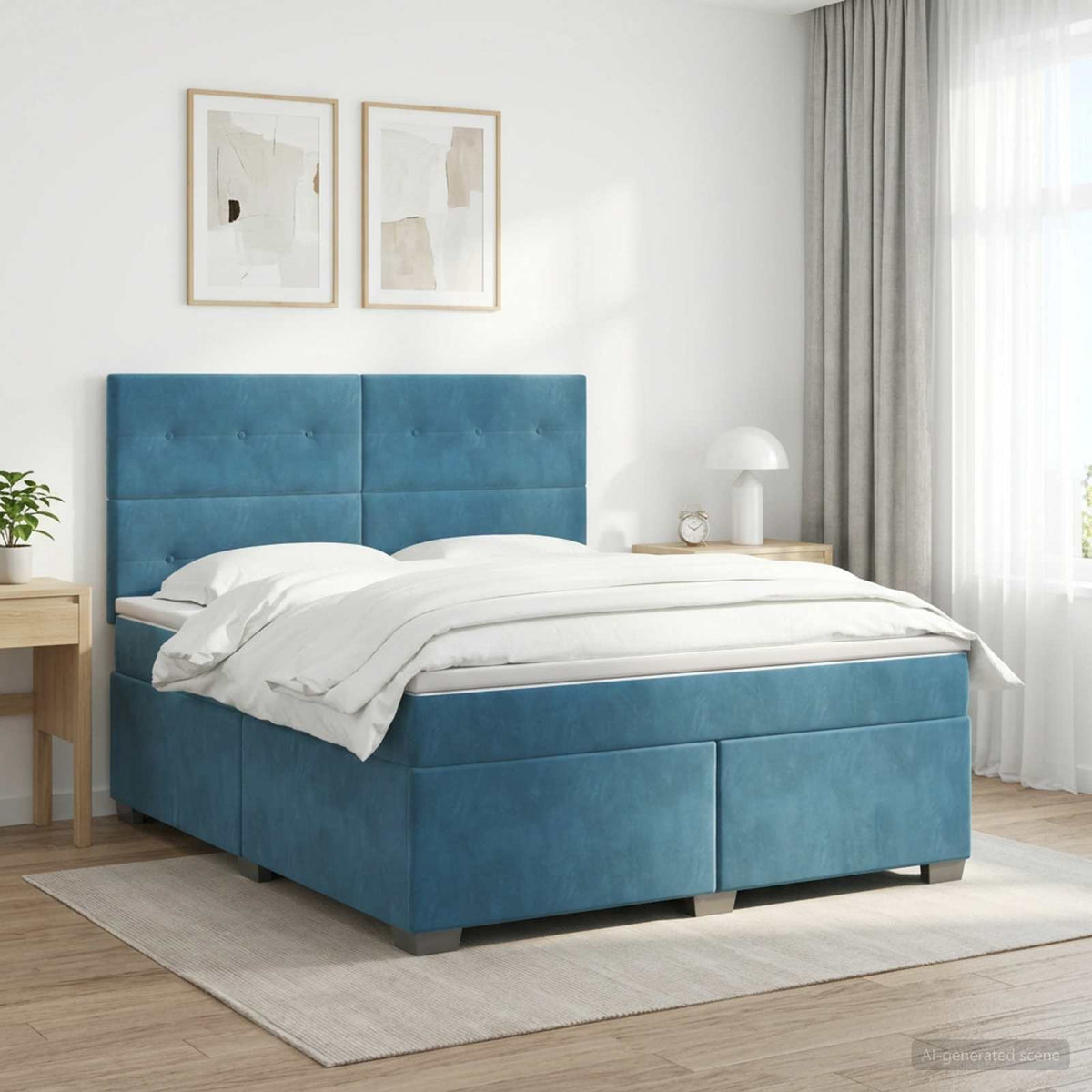 Boxspringbed met matras Blauw 140 x 200 cm Fluweel is nu te koop bij PeponiXL, paradijselijk wonen!