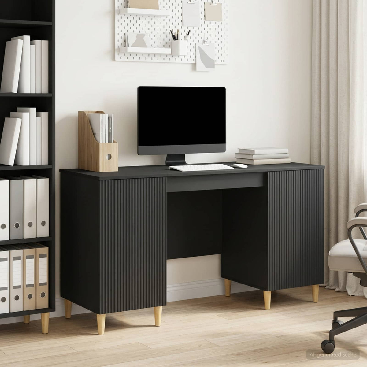 Bureau met plank Zwart 142,5 x 50 x 75 cm Bewerkt hout is nu te koop bij PeponiXL, paradijselijk wonen!