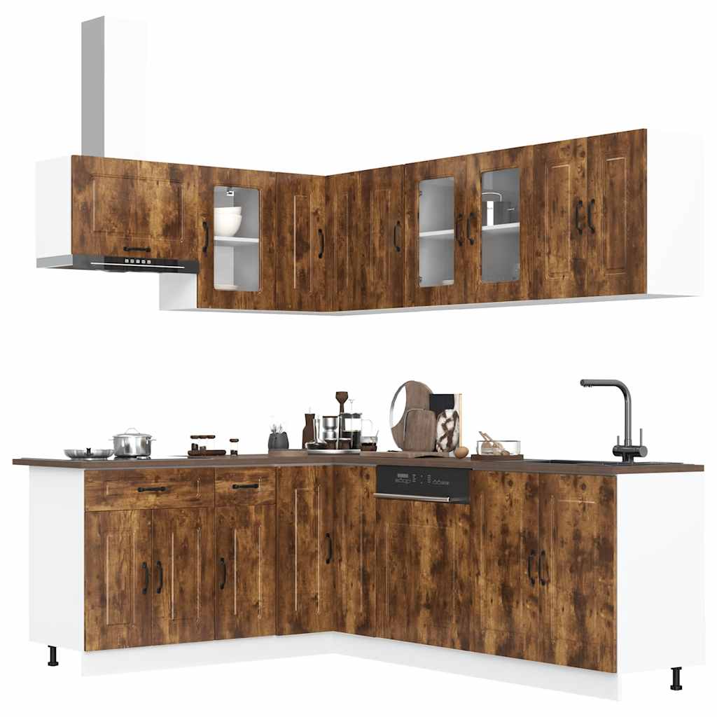 11-delige Keukenkastenset Kalmar bewerkt hout gerookt eiken is nu te koop bij PeponiXL, paradijselijk wonen!