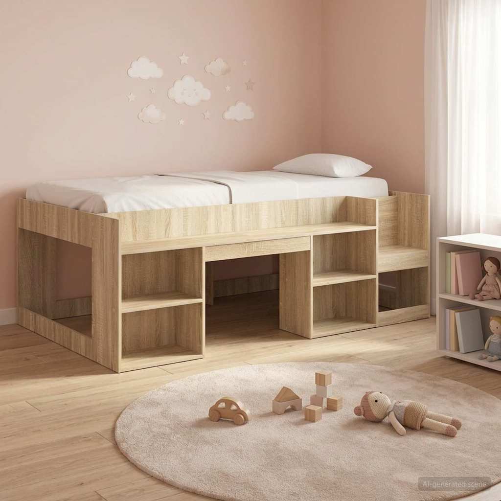 Jeugd bedframe met opbergruimte Sonoma Eiken 90 x 200 cm is nu te koop bij PeponiXL, paradijselijk wonen!