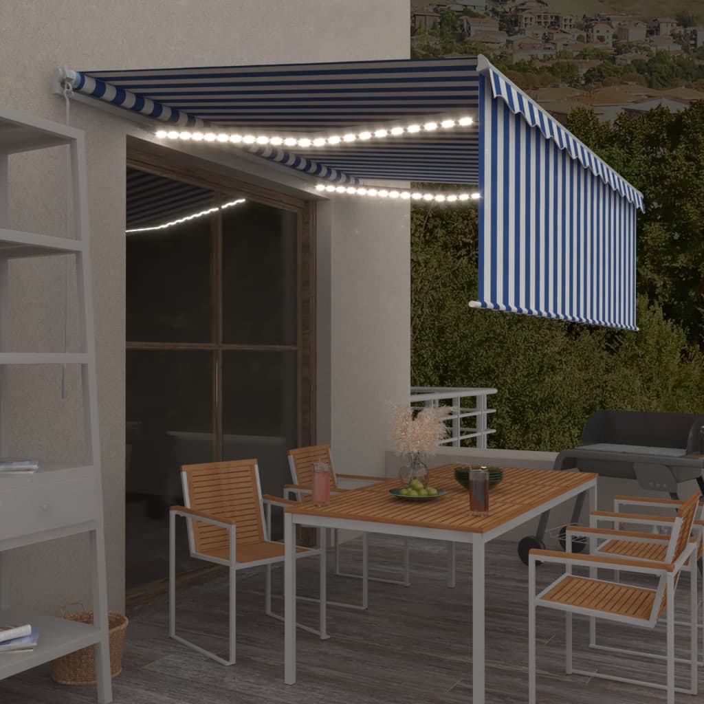 Luifel handmatig uittrekbaar met rolgordijn LED 4x3 m blauw wit is nu te koop bij PeponiXL, paradijselijk wonen!